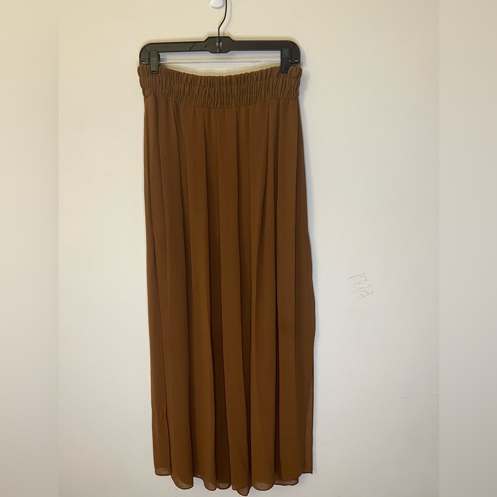 Mango Suit Brown Pleated Elastic Waistband Chiffon Maxi Skirt